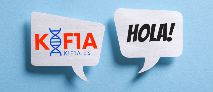 Two quote bubbles feature the KIF1A.ES logo and "Hola!"