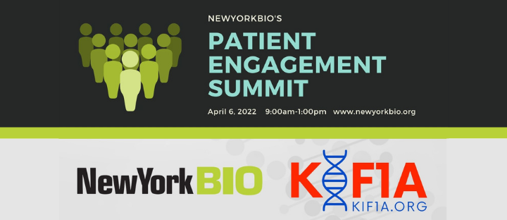 Graphic for New York Bio Patient Engagement Summit with the NYBIO and KIF1A.ORG logos