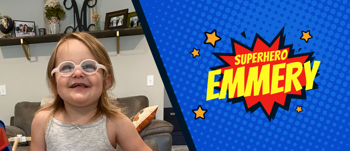 superhero hero story header with girl smiling